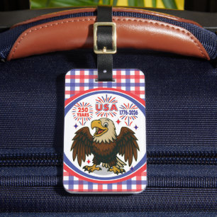 Étiquette À Bagage Bald Eagle avec Fireworks - USA 250 ans 1776-2026