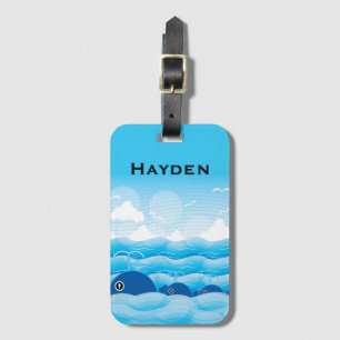 Étiquette À Bagage Baleines et vagues Bleu Océan Personnalisé