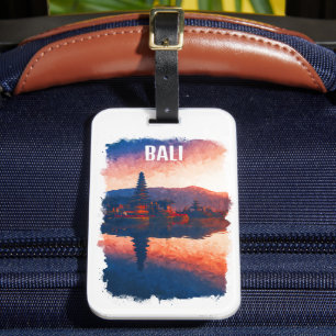 Étiquette À Bagage Bali Indonésie Ulun Danu Beratan Aquarelle