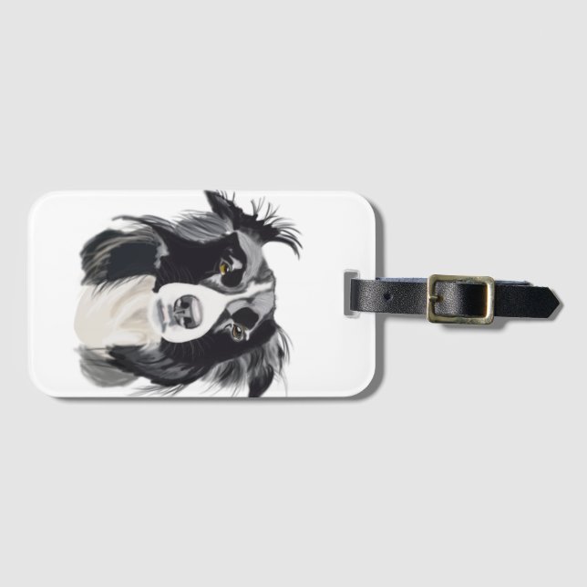 Étiquette À Bagage Balise à bagages Collie Bordure noire et blanche (Devant Horizontal)
