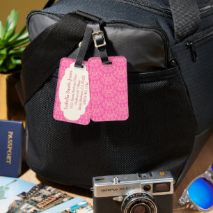 Étiquette À Bagage Balise à bagages damask rose & crème