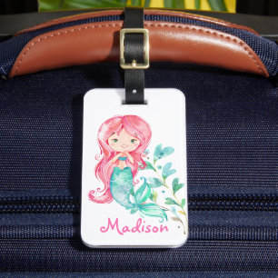 Étiquette À Bagage Balise Adorable Fille de Sirène Rose