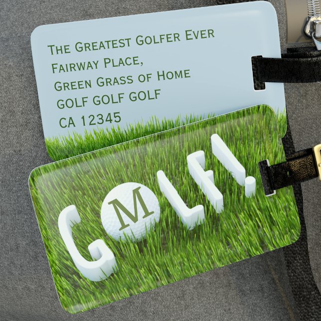 Étiquette À Bagage Balise Amusante Golf Monogramme de golf (Golf! And more golf - that's what I say! Add your initial to the golf ball and address on reverse)