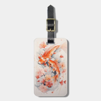 Étiquette À Bagage Balise Aquarelle Japonaise Koi Et Bagage Floral