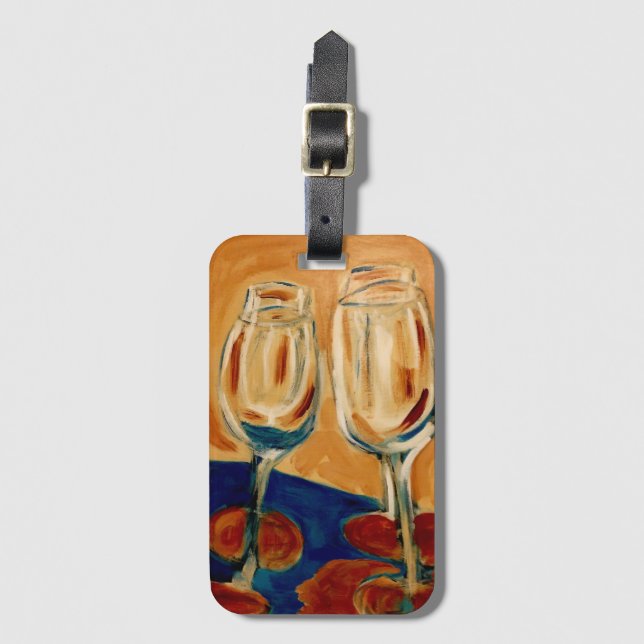 Étiquette À Bagage Balise Bagage de deux verres à vin (Devant Vertical)