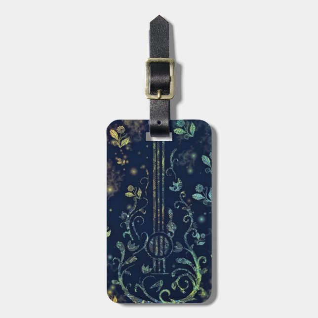 Étiquette À Bagage Balise Bagage de guitare florale (Devant Vertical)