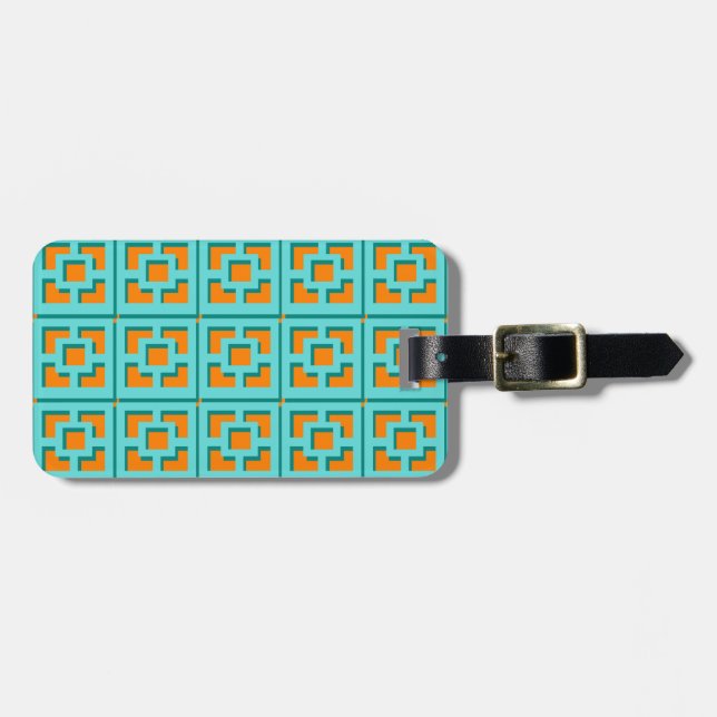 Étiquette À Bagage Balise Bagage Retro Turquoise et Orange Trellis (Devant horizontal)