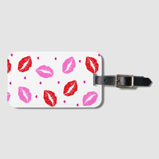 Étiquette À Bagage Balise Baiser Lips rose et rouge, Coeur (Devant Horizontal)