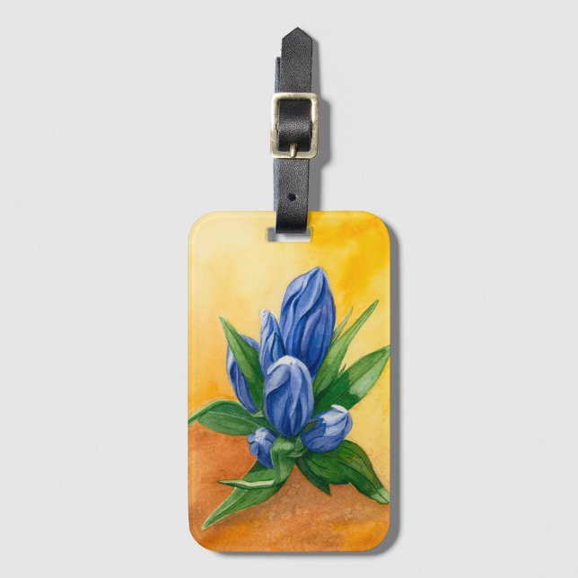 Étiquette À Bagage Balise Bleu Fleur - Bagage d'art floral (Créateur téléchargé)