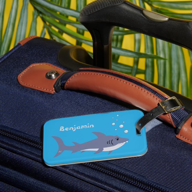 Étiquette À Bagage Balise Bleu Fun Shark Kid Luggage avec nom (Insitu Rectoal 3)
