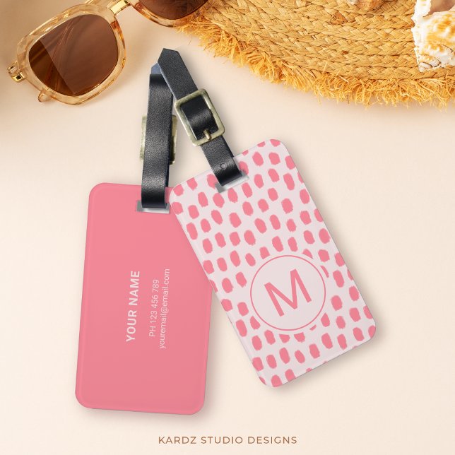 Étiquette À Bagage Balise Chic Monogrammed Pink (Customize this luggage tag template with initial, name and personal information. Travel in style!)