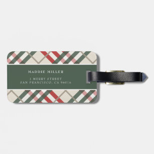 Étiquette À Bagage Balise classique Beige Rouge Vert Tartan Lavé