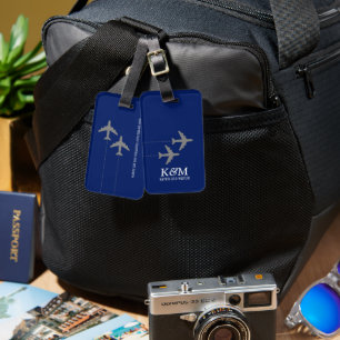 Étiquette À Bagage Balise Couple Volant Ensemble Blue Travel Luggage
