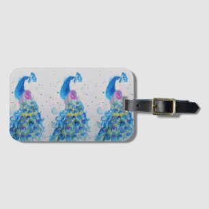 Étiquette À Bagage Balise d'aquarelle Bleu Peacock Bird