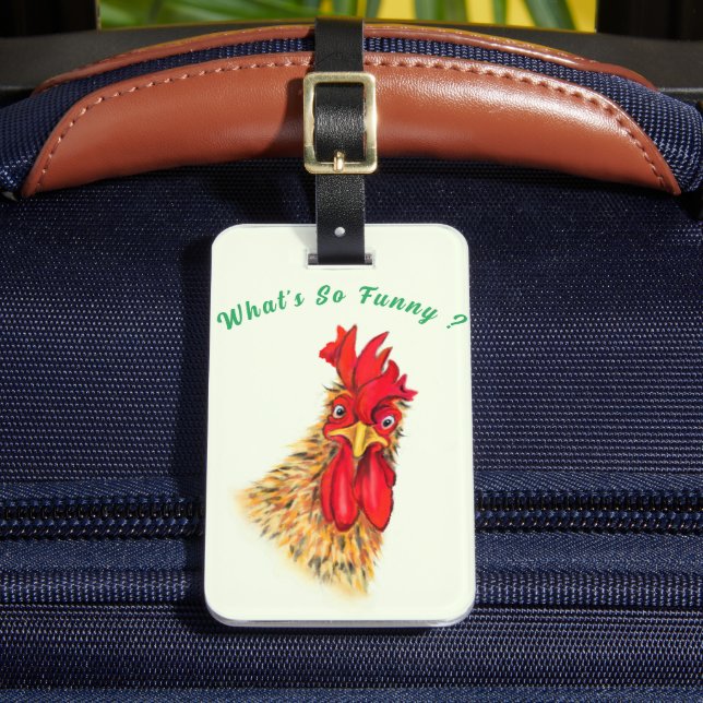 Étiquette À Bagage Balise de bagage amusante du coq surpris - Texte p (Insitu Rectoal 2)