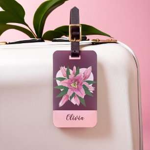 Étiquette À Bagage Balise de bagage au coeur doux pourpre fleuri
