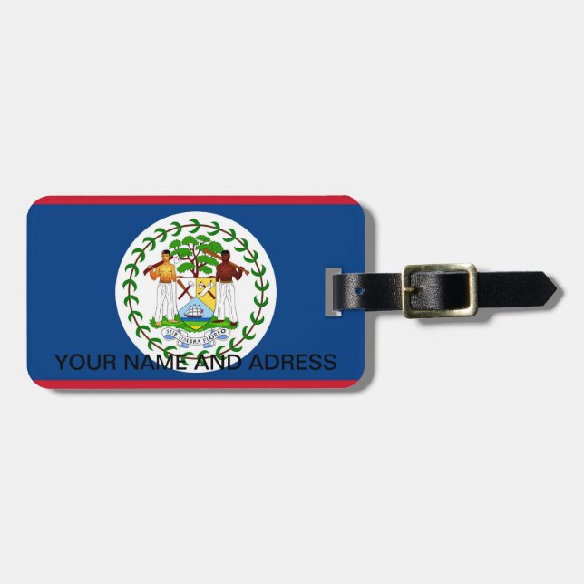 Étiquette À Bagage Balise de bagage avec Drapeau de Belize (Devant horizontal)