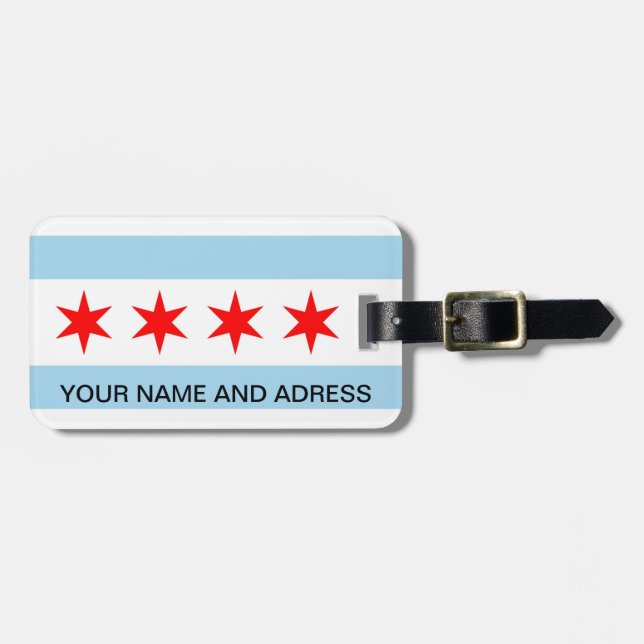Étiquette À Bagage Balise de bagage avec Drapeau de Chicago, Illinois (Devant horizontal)