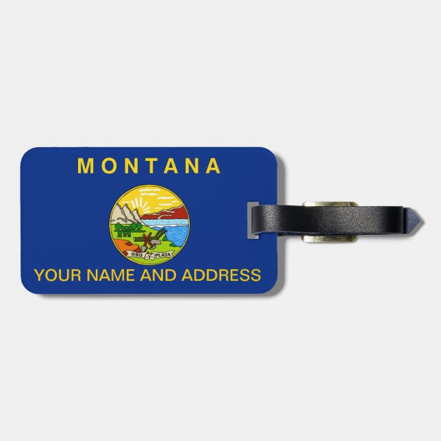Étiquette À Bagage Balise de bagage avec Drapeau du Montana, USA (Dos horizontal)
