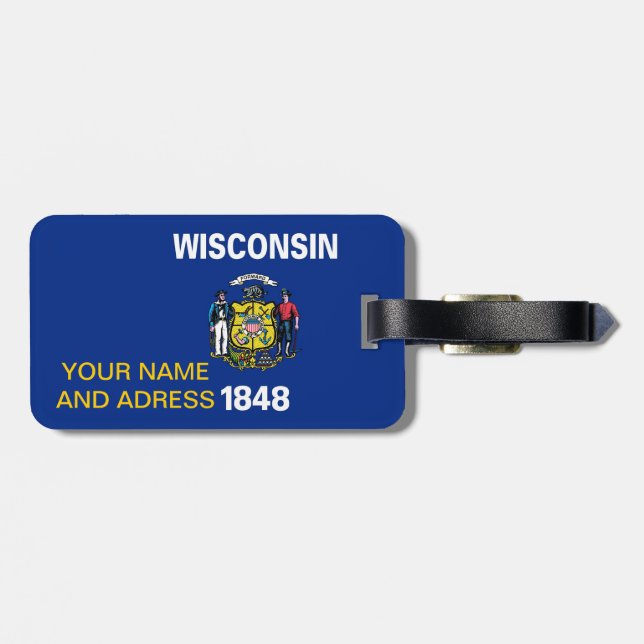 Étiquette À Bagage Balise de bagage avec Drapeau du Wisconsin, USA (Dos horizontal)