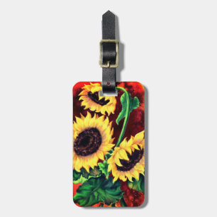 Étiquette À Bagage Balise de bagage avec trois tournesols - Peinture
