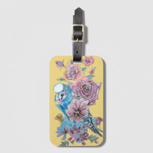Étiquette À Bagage Balise de bagage bleu Budgie jaune Floral