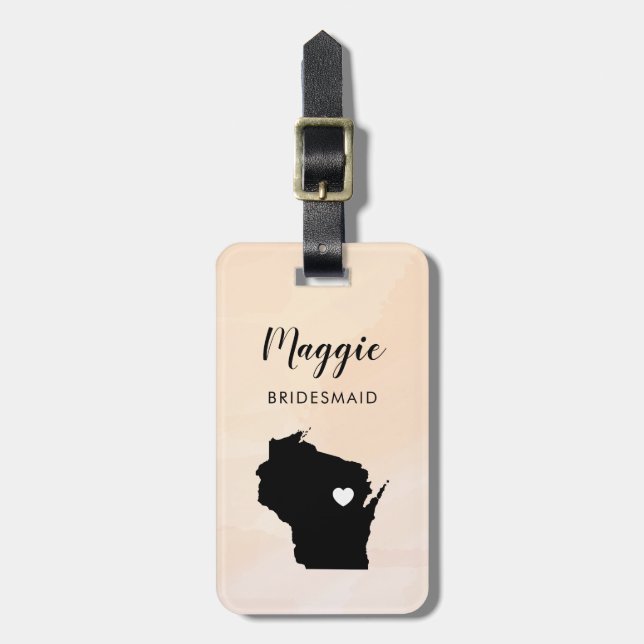 Étiquette À Bagage Balise de bagage Carte du Wisconsin, Soirée de mar (Devant Vertical)
