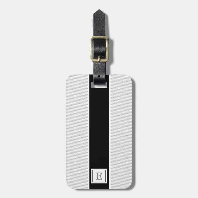 Étiquette À Bagage Balise de bagage chic moderne noir blanc rayures (Devant Vertical)