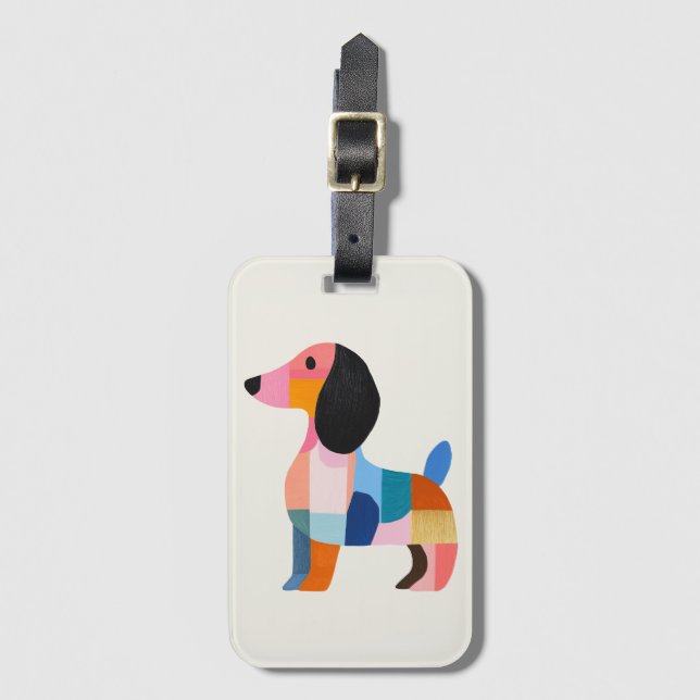 Étiquette À Bagage Balise de bagage Couleur Blocage Couleur Dachshund (Devant Vertical)