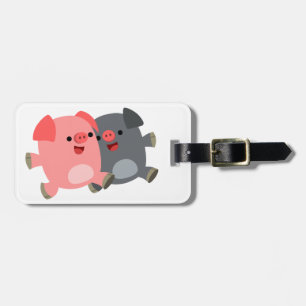Étiquette À Bagage Balise de bagage de cochons de dessin blanc et noi