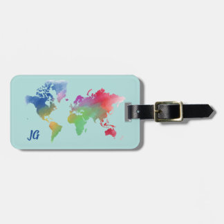 Étiquette À Bagage Balise de bagage de la carte du monde de l'aquarel