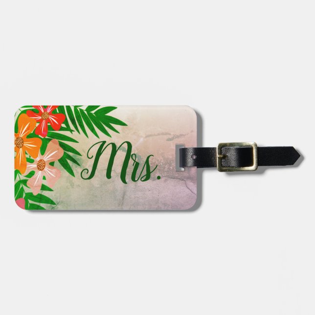 Étiquette À Bagage Balise de bagage de Mme Femme Fleurs tropicales (Devant horizontal)