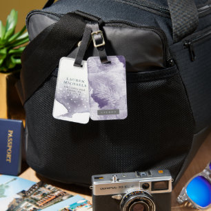Étiquette À Bagage Balise de bagage de monogramme violet d'aquarelle