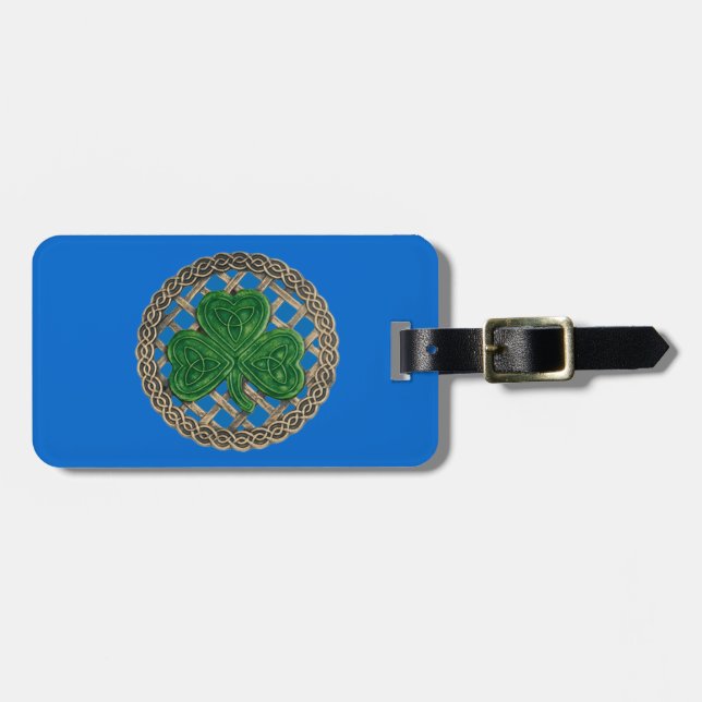 Étiquette À Bagage Balise de bagage de noeuds Celtic Shamrock bleu pe (Devant horizontal)