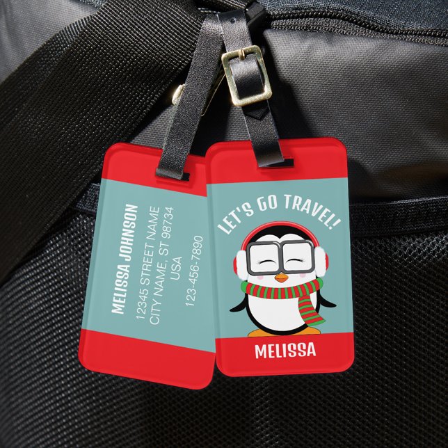 Étiquette À Bagage Balise de bagage de pingouin mignon personnalisée (Créateur téléchargé)