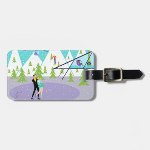 Étiquette À Bagage Balise de bagage de station de ski d'hiver Retro p