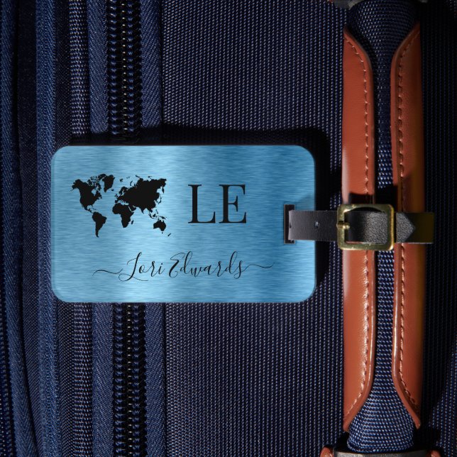 Étiquette À Bagage Balise de bagage de voyage en métal brossé bleu (Insitu Rectoal 4)