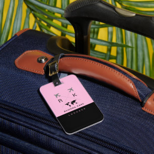 Étiquette À Bagage Balise de bagage de voyage rose/noir avec son nom