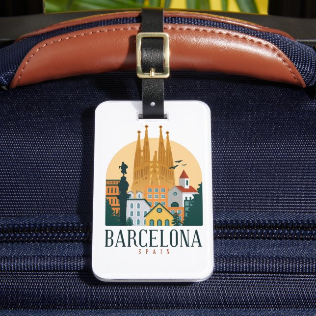 Étiquette À Bagage Balise de bagage de voyage Skyline de Barcelone Es (Insitu Rectoal 2)