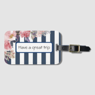 Étiquette À Bagage Balise de bagage design floral bleu et blanc