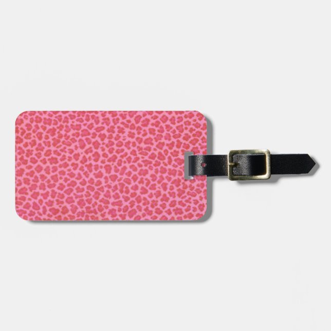 Étiquette À Bagage Balise de bagage Empreinte de léopard rose personn (Devant horizontal)