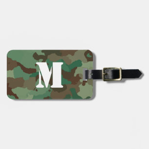Étiquette À Bagage Balise de bagage en camo vert avec monogramme blan