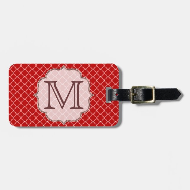 Étiquette À Bagage Balise de bagage en latti monogramme rouge Crimson (Devant horizontal)