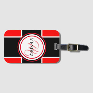 Étiquette À Bagage Balise de bagage en rouge monogramme / noir