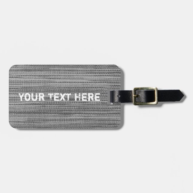 Étiquette À Bagage Balise de bagage en tissu gris - Texte personnalis (Devant horizontal)