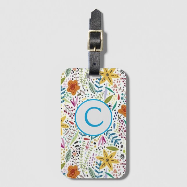 Étiquette À Bagage Balise de bagage Floral Monogram (Devant Vertical)