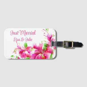 Étiquette À Bagage Balise de bagage floral personnalisée juste marié