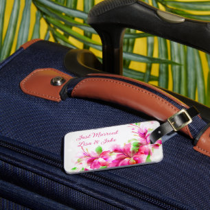 Étiquette À Bagage Balise de bagage floral personnalisée juste marié