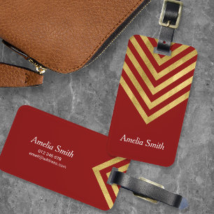 Étiquette À Bagage Balise de bagage géométrique Chic Red et Faux Gold
