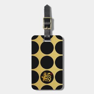 Étiquette À Bagage Balise de bagage Gold Chinese Papercut Black Dots 